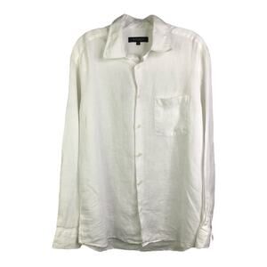 Mitchells Blouse Womens Sz L‎ White Linen Button Down Shirt Summer Lightweight